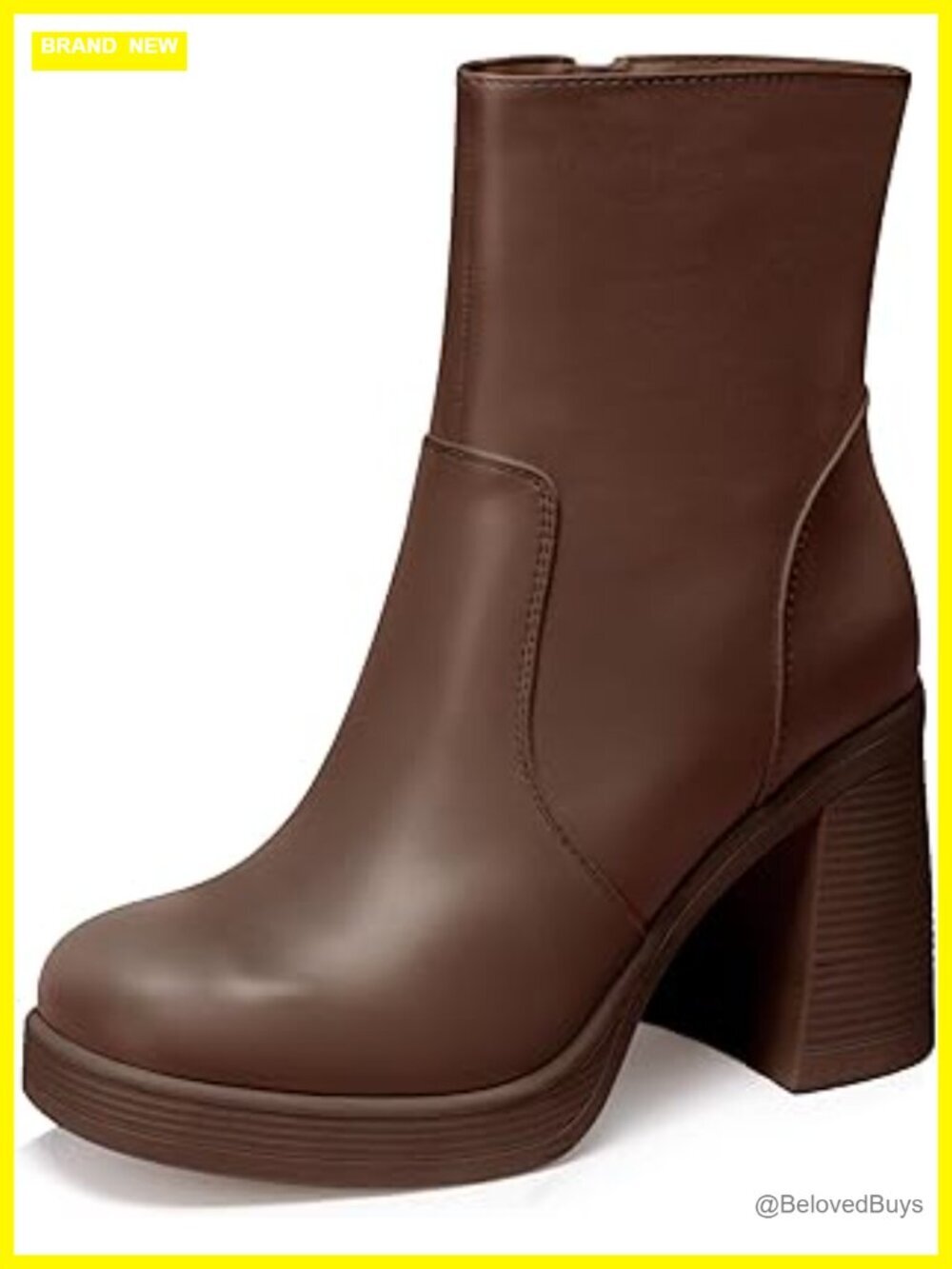 Platform Ankle Boots with Chunky Block Heel, Side Zipper, Square Toe